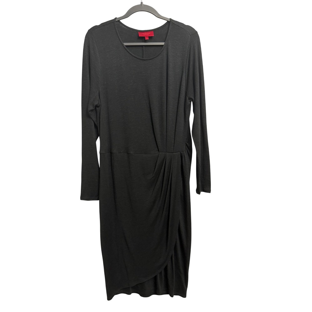 Jennifer Lopez Black Faux Wrap Long Sleeve Midi Dress XL Classic Feminine